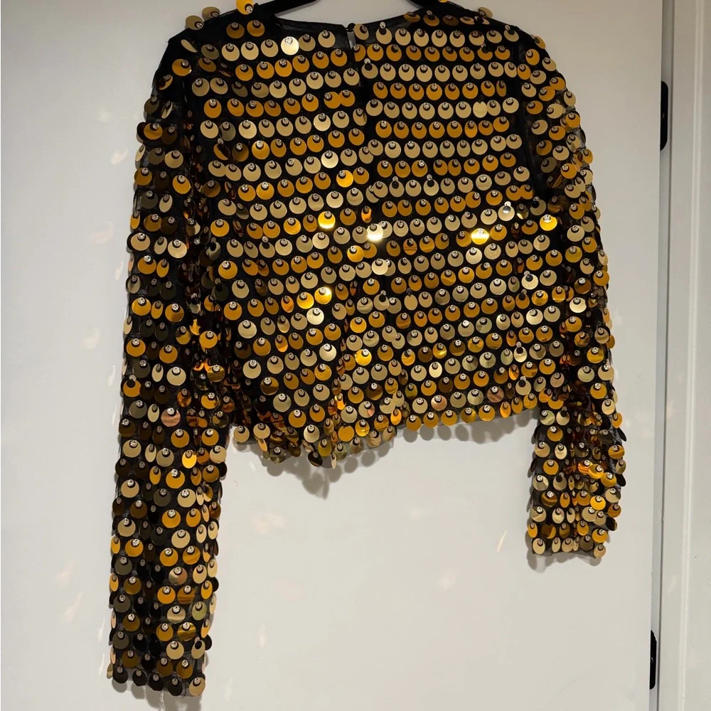 Line and Dot Gold Sequin Long Sleeve Crop Top Womens - Size L - Picture 5 of 6